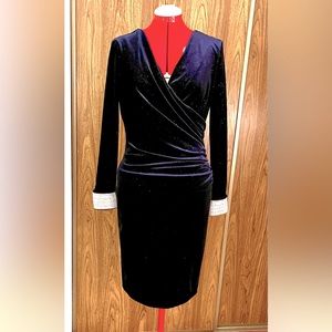 Midnight blue velvet occasion dress with diamante cuffs, from Frank Lyman